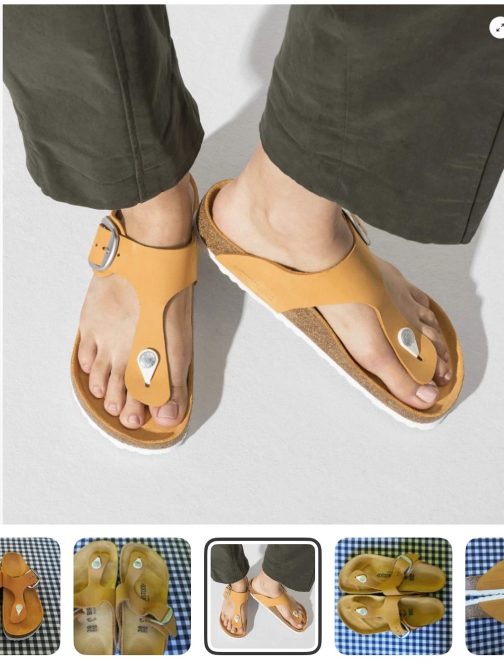 Birkenstock Mustard Leather Gizeh Thong Sandals